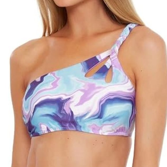 Becca Blue Agate Kimberly Asymmetrical Swim Bikini Top Size Medium - Picture 10 of 11